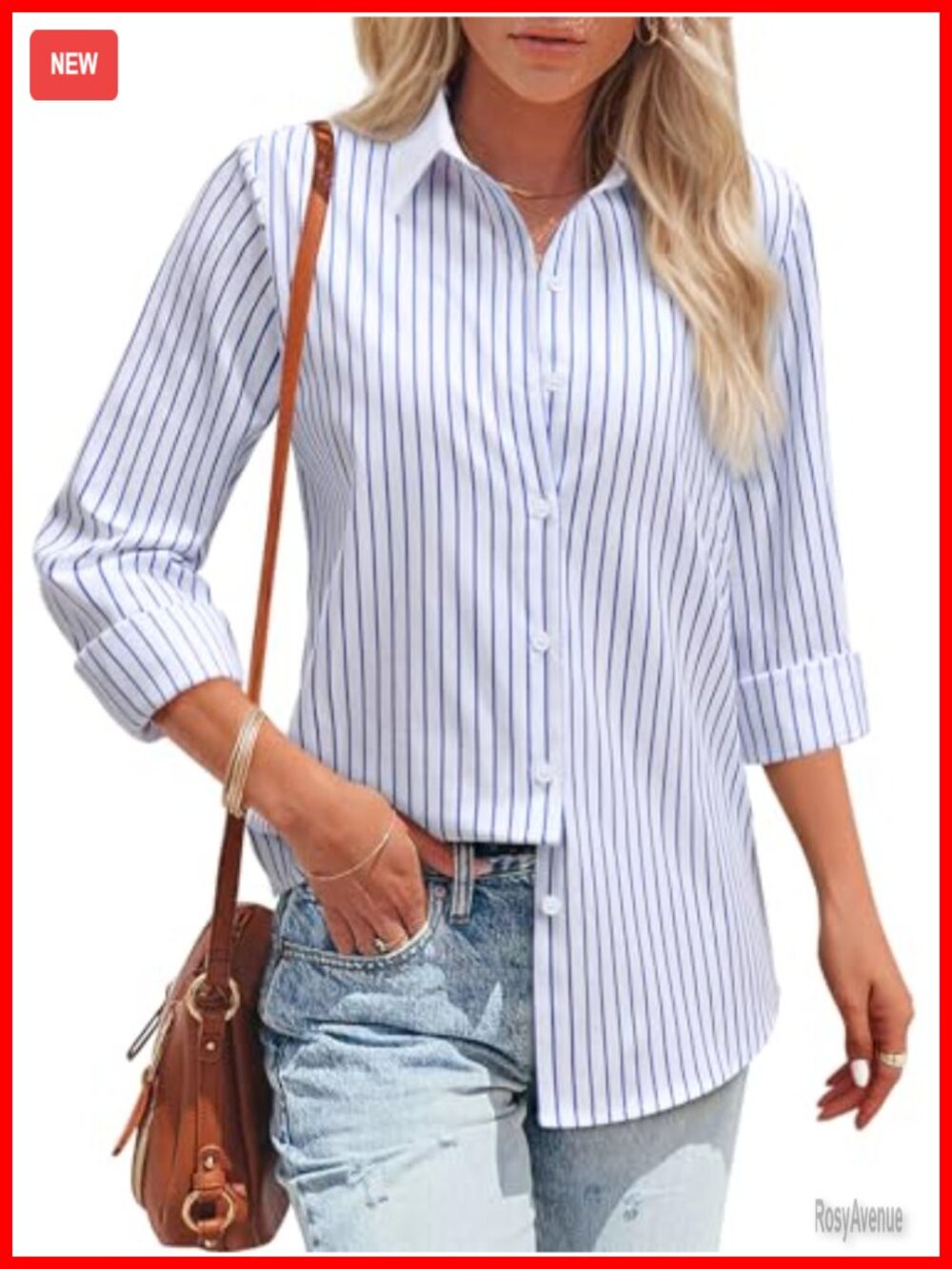 Striped Button Down Shirt Long Sleeve Collared V-Neck Oversized Blouse